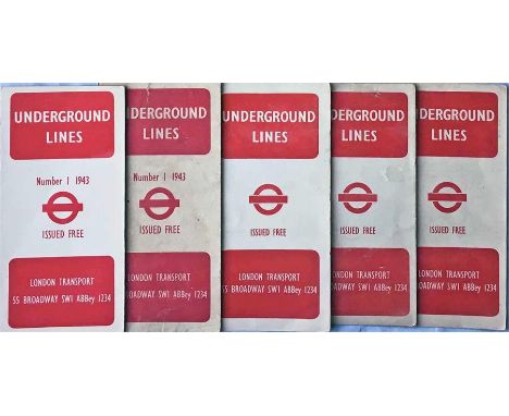 Selection of WW2-vintage London Underground diagrammatic card POCKET MAPS by H C Beck comprising issues No 1, 1943 coded 343 