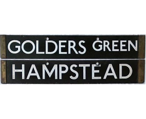 London Underground 1938-Tube Stock enamel CAB DESTINATION PLATE for Golders Green / Hampstead on the Northern Line. A double-