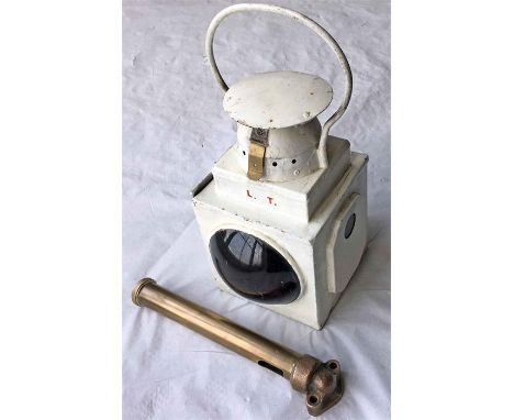 London Underground RAILWAYANA comprising a TRAIN TAIL LAMP (red aspect) embossed 'LT' (ex-use condition, some corrosion at ba