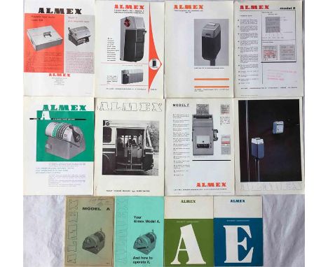 Selection of BROCHURES for Almex Ticket Machines, mainly 1970s, and covering the A, E, F, M and other types. All different an