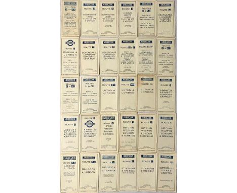 Quantity of 1930s London Transport Green Line TIMETABLE LEAFLETS dated 1933-34 and all different. This set covers routes A to