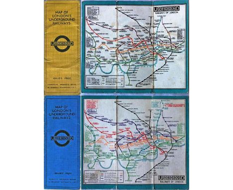 Pair of 'Stingemore' London Underground linen-card POCKET MAPS comprising the 1928/29 edition with a yellow cover and the c19