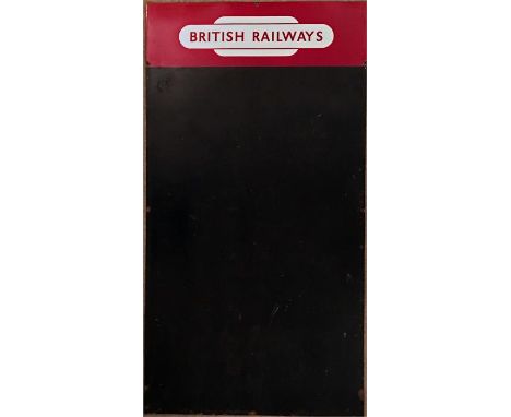 British Railways (London Midland Region) 1950s/60s enamel STATION CHALKBOARD with totem symbol in the header. Made of steel, 