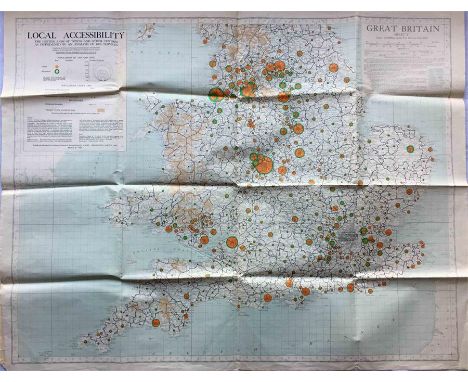 A fold-out MAP of England & Wales, c. early 1950s, entitled 'Local Accessibility - The hinterland of towns and other centres 