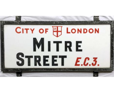 A City of London STREET SIGN from Mitre Street, EC3, a short thoroughfare off Aldgate in London's financial district and the 