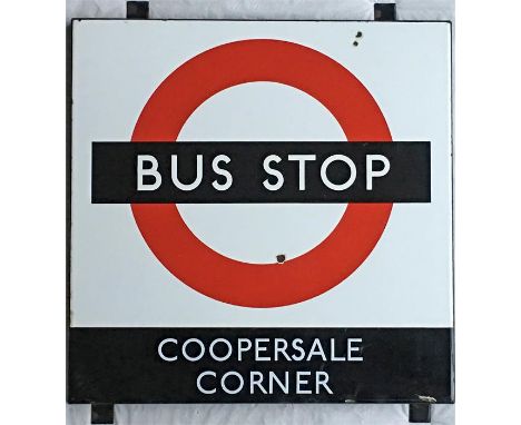 1950s/60s London Transport enamel BUS STOP SIGN ' Coopersale Corner' from a 'Keston' wooden bus shelter at this location near