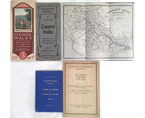 Metropolitan Railway items comprising 1905 'Country Walks' GUIDEBOOK 'The Harrow & Uxbridge Railway...is now open' (incl fold