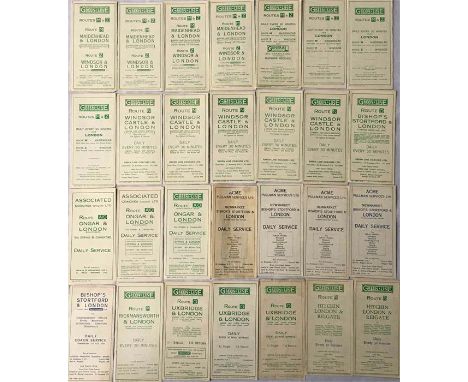 Quantity of 1930s Green Line Coaches Ltd (incl several for Acme) TIMETABLE LEAFLETS dated 1931-33 and all different. This set