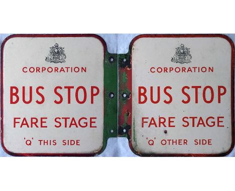 Maidstone Corporation Transport enamel BUS STOP FLAG, c1950s, with the Borough's coat of arms and motto "Agriculture and Comm