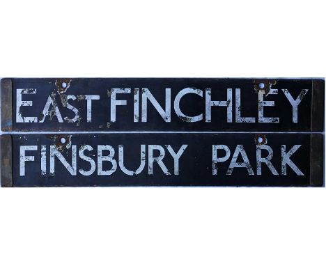 London Underground 38-Tube Stock enamel CAB DESTINATION PLATE for East Finchley / Finsbury Park on the Northern Line / Northe
