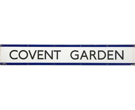 London Underground 1950s/60s enamel PLATFORM FRIEZE PANEL from Covent Garden station on the Piccadilly Line. Measures 59" x 9