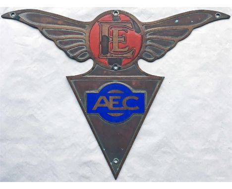 A 1930s enamel-on-brass AEC & English Electric TROLLEYBUS BADGE from an AEC trolleybus with English Electric bodywork. Believ