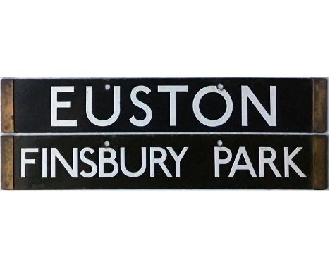 London Underground 1938-Tube Stock enamel CAB DESTINATION PLATE for Euston / Finsbury Park on the Northern Line. A double-sid