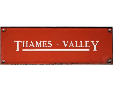 c1940s/50s Thames Valley timetable panel enamel HEADER PLATE. Measures 9" x 3" (23cm x 8cm) and is in very good, ex-use condi