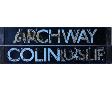 London Underground 1938-Tube Stock enamel CAB DESTINATION PLATE for Archway / Colindale on the Northern Line. A double-sided 