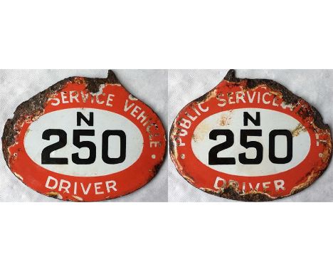 London bus driver's enamel PSV LICENCE BADGE N 250 from the series issued from 1931-35. Double-sided. A low number from this 