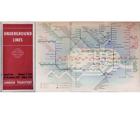 1939 London Underground diagrammatic, card POCKET MAP designed by Hans Schleger (aka 'Zero') who produced a short series from