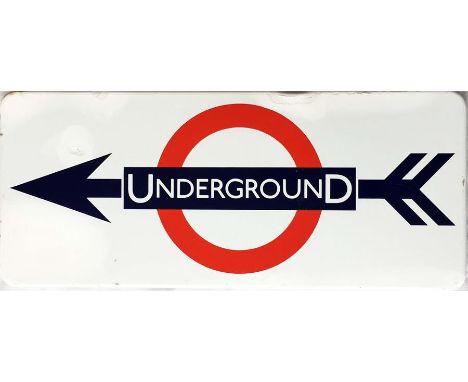 1950s London Transport directional ENAMEL SIGN 'UndergrounD' with a double-flighted arrow piercing the bullseye. These signs 