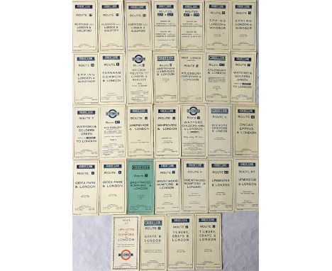 Quantity of 1930s London Transport Green Line TIMETABLE LEAFLETS dated 1933-34 and all different. This set covers routes M to