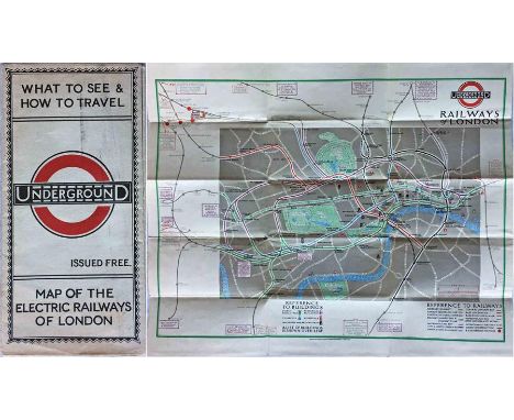 1924 London Underground POCKET MAP of the Electric Railways of London "What to see and how to travel". June 1924 edition. In 