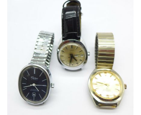 A Trafalgar automatic wristwatch, a Timex and Aerona