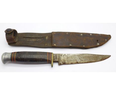 An army knife and scabbard, possibly WWII