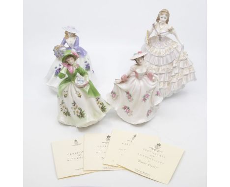 Royal Worcester lady figures including Belle of the Ball, Sweet Rose, Sweet Holly, Sweet Violet, all with certificates