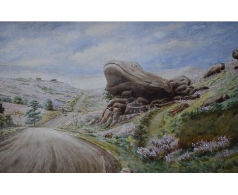 Derbyshire interest: W Wilkinson watercolour of the 'Toad's Mouth', Longshaw Estate nr Hathersage in the Peak District, 24 x 