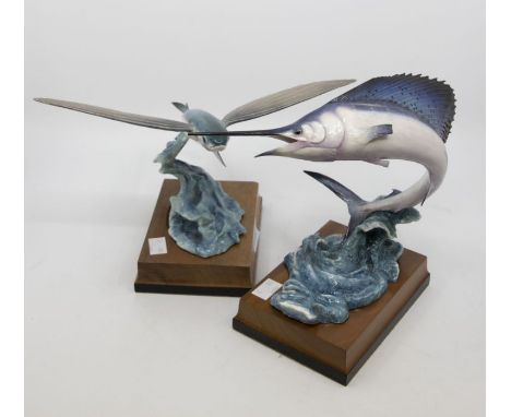 Two Royal Worcester figures on stands of sea fish including sail fish and flying fish circa 1964 AF&nbsp;