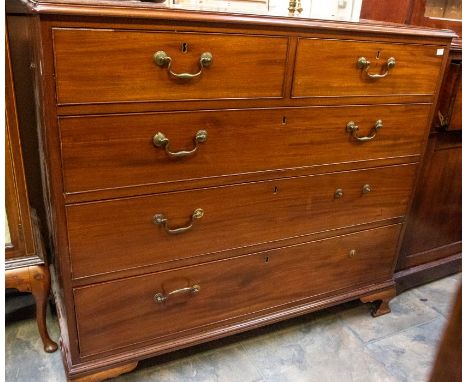 A late George III mahogany chest of drawers, 2 over 3 with bracket feet