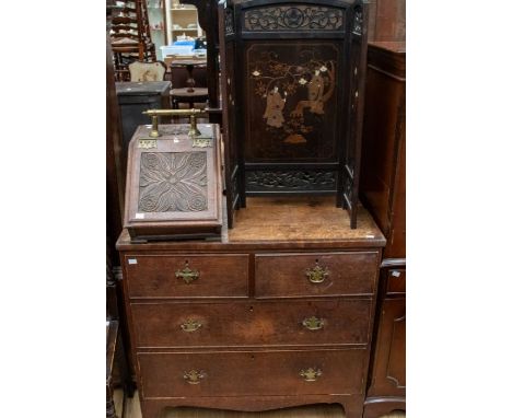 An early George III, two over three drawer, oak chest with later handles, on bracket feet, a/f, along with an Oriental style 