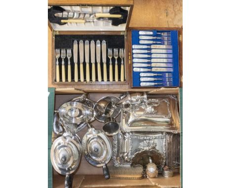 Collection of silver plated items including Princess plate tea service, two food warmers, servers, flat wares, to include mot