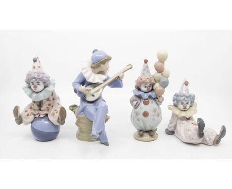 A collection of Lladro clowns including a Nao figure