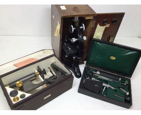 An early 20th Century R &amp; J Beck Ltd London microscope (boxed) together a Millikin &amp; Lawley medical ENT kit, cased an
