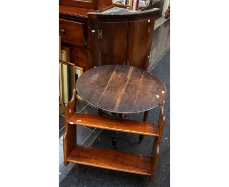 A late George III mahogany convex corner cabinet, along with an early mahogany wall shelf and an early 20th Century fold-down