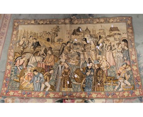 A modern tapestry in a vintage design (depicting a Tudor gathering of men and women) circa 1970/80's