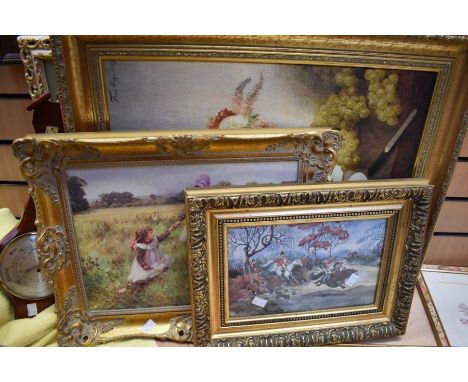 Collection of prints, mirror and Barometer.