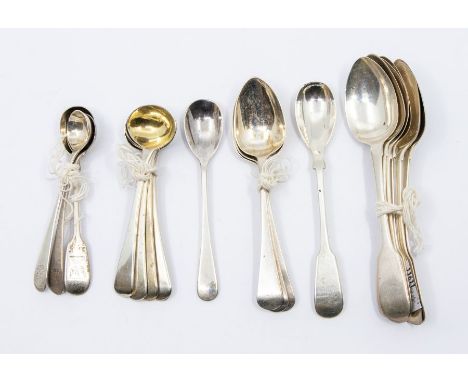 A group of 19th Century silver flatware to include:&nbsp;Six Irish fiddle pattern teaspoons, hallmarked by James Neill, Dubli