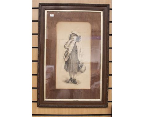 E (?) Jackson (Edwardian School)Portrait of a young girl with a jug,pencil, signed and dated 1908 