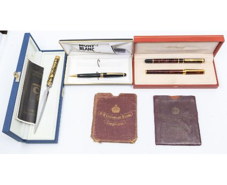 Mont Blanc; boxed writing pencil with lead refills, along with Dupont 18ct nibbed pen and pencil in box with letter opener an