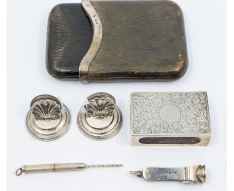 A group of silver to include: a Victorian silver cigar cutter, engraved Strafford Smith, hallmarked by Colen Hewer Cheshire, 