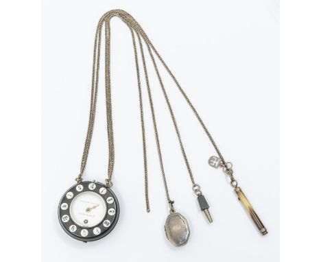 An early 20th Century French black cased half hunter pocket watch, white enamel dial with black Arabic numerals, the outer ca