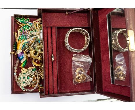 A collection of costume jewellery to include vintage 9ct gold earrings, one pair unmarked, combined weight approx 5.4gms, alo