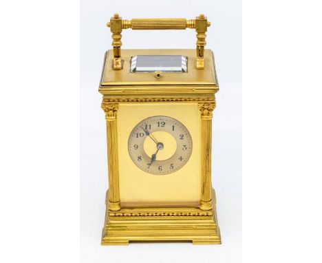 Gilt metal mounted carriage clock with key