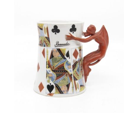A Bavarian playing card mug with devil handle, circa 1930/40's