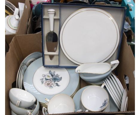 Royal Worcester dinner service, light blue ground, with floral detail
