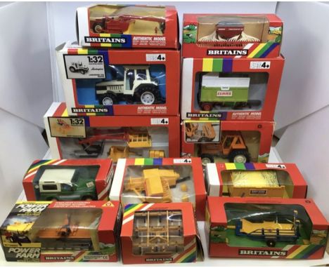 Britains: A collection of assorted Britains to include: Fiat tractor 9529, Lamborghini 1706 Tractor 9528, Silage Trailer 9566