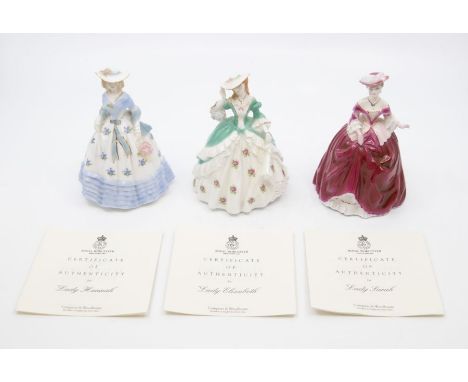 Three Royal Worcester lady figures including Lady Sarah, Lady Elizabeth and Lady Hannah, all with certificates