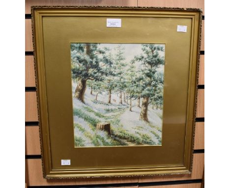 W Wilkinson watercolour of a woodland scene, possibly Padley Gorge, Derbyshire