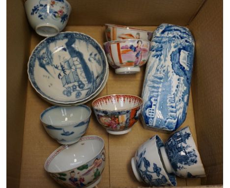 A good collection of early Chinese and English ceramics to include a blue &amp; white Spode toothbrush holder and cover plus 